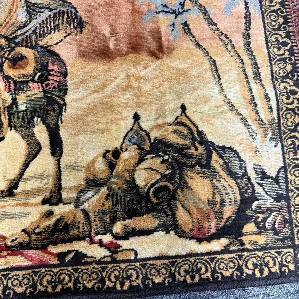 Vintage‎ Desert Scene Tapestry rug camel three kings dessert wise men-flaw